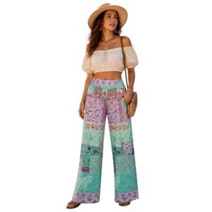 Bohemain Floral Wide-Leg Pants Patchwork Cottage Theme